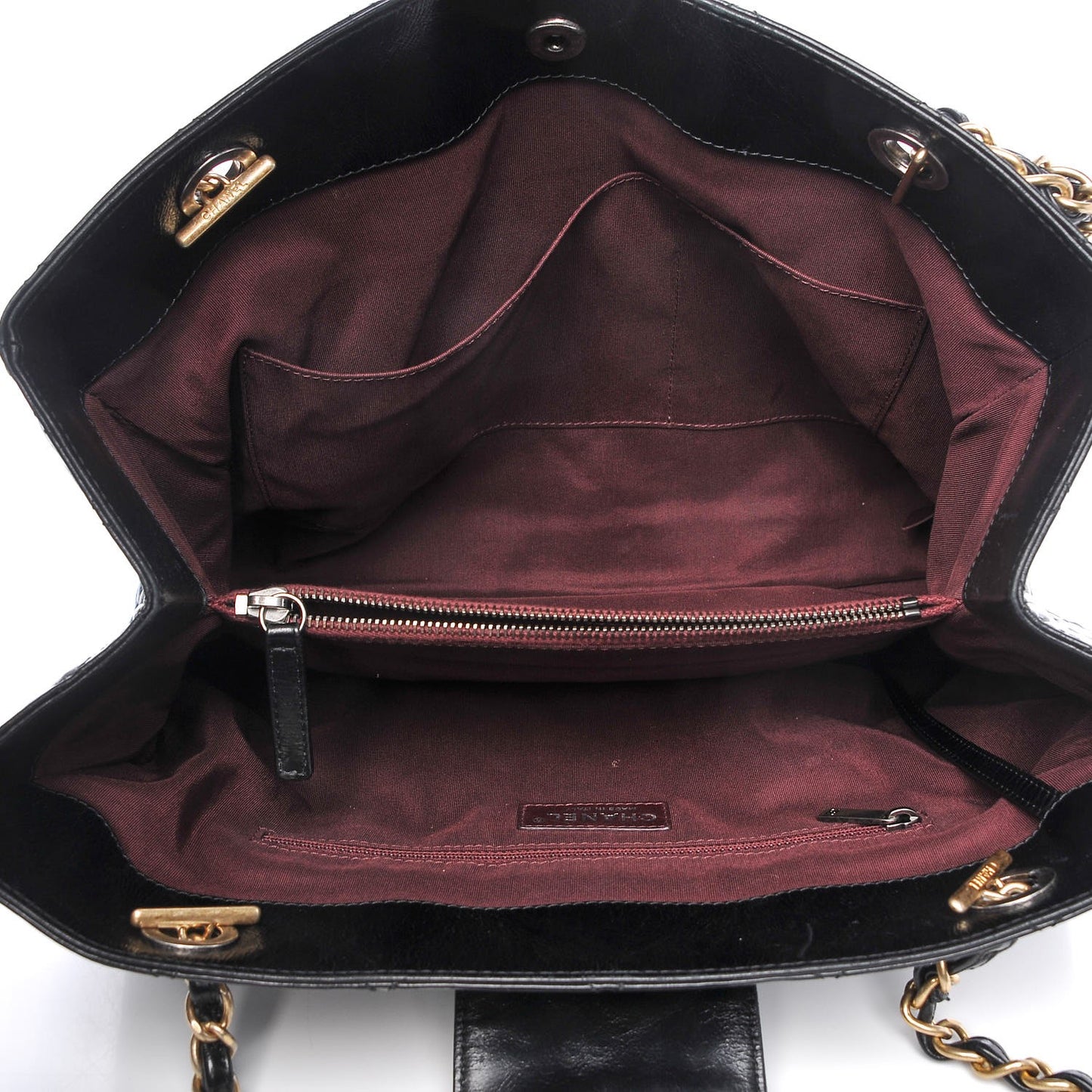 Glazed Calfskin Quilted Tote Black