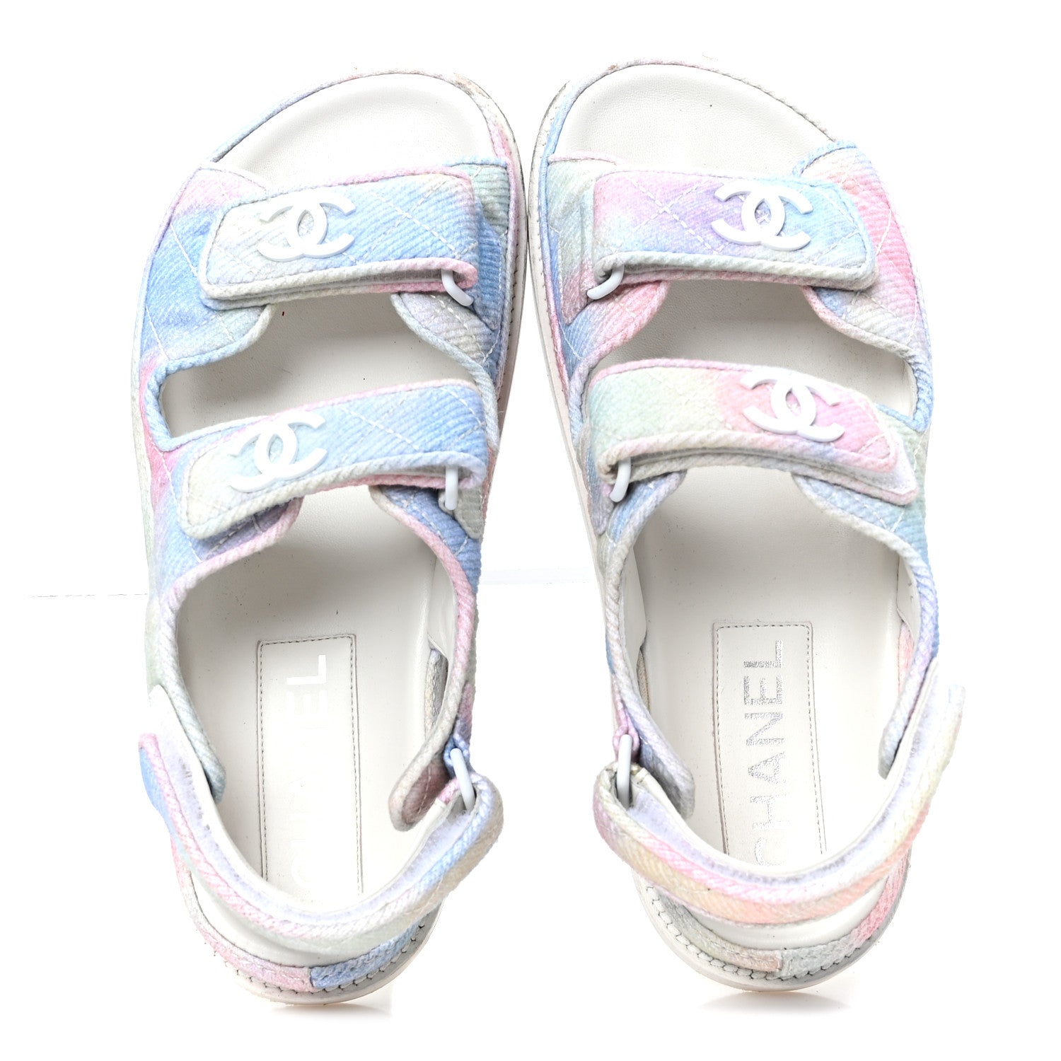 Chanel Printed Fabric Quilted Dad Sandals 36 Green Pink Blue 2 of 11