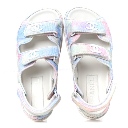 Chanel Printed Fabric Quilted Dad Sandals 36 Green Pink Blue 2 of 11