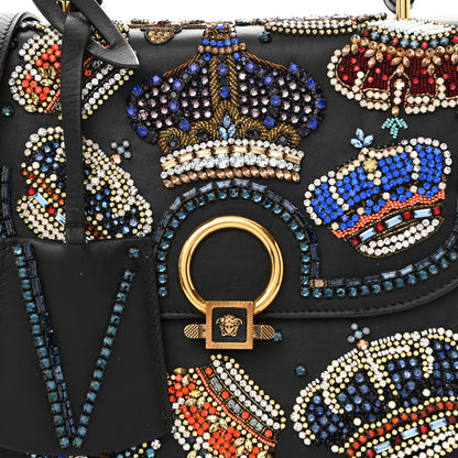 Versace Nappa Crystal Crown Embellished La Medusa Top Handle Messenger Flap Black Multicolor 8 of 12