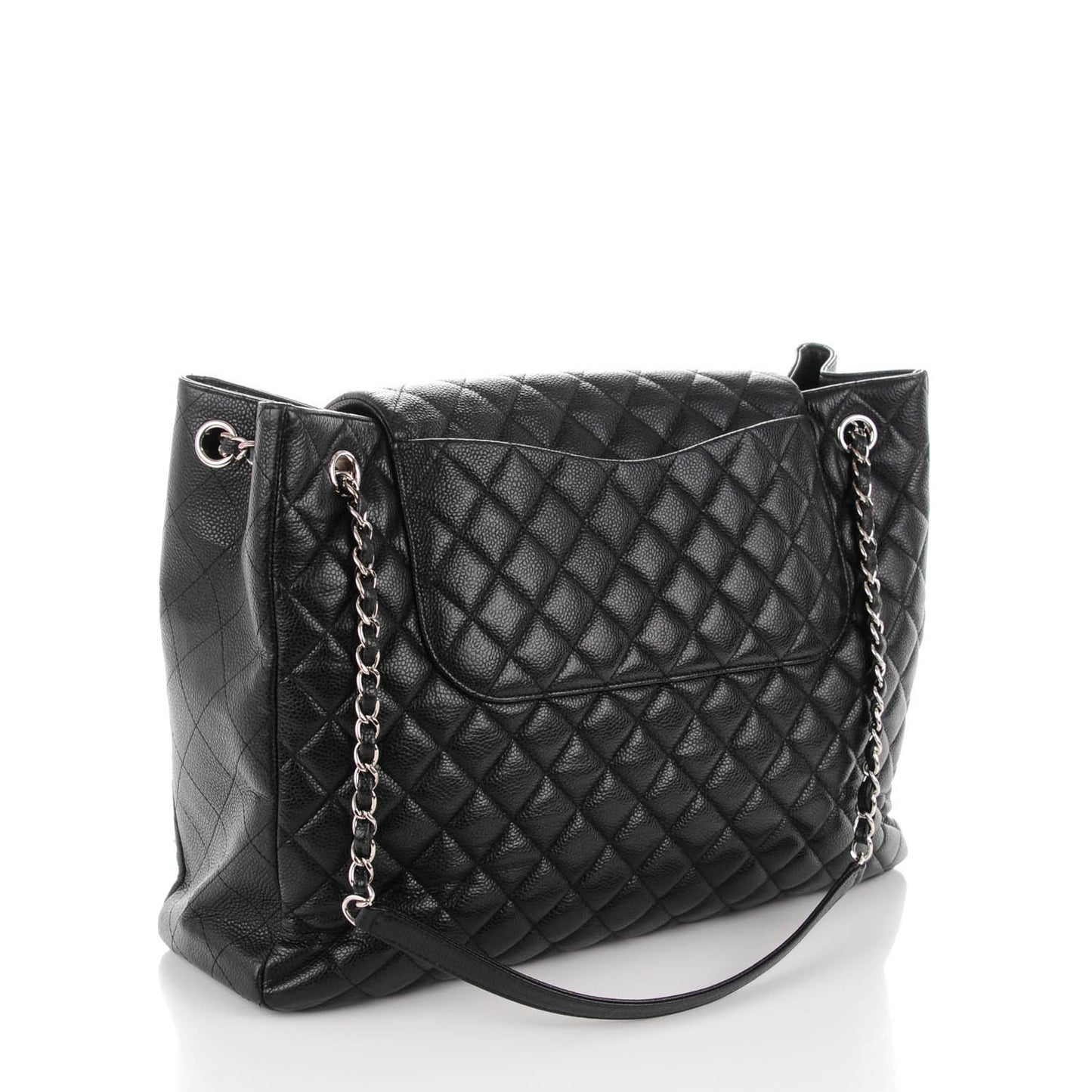 Caviar Quilted Flap Tote Black