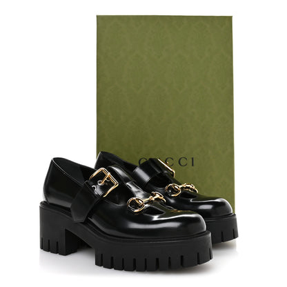 Gucci Cordovan Lux Womens Horsebit Platform Mary Jane Loafers 38.5 Black 9 of 9