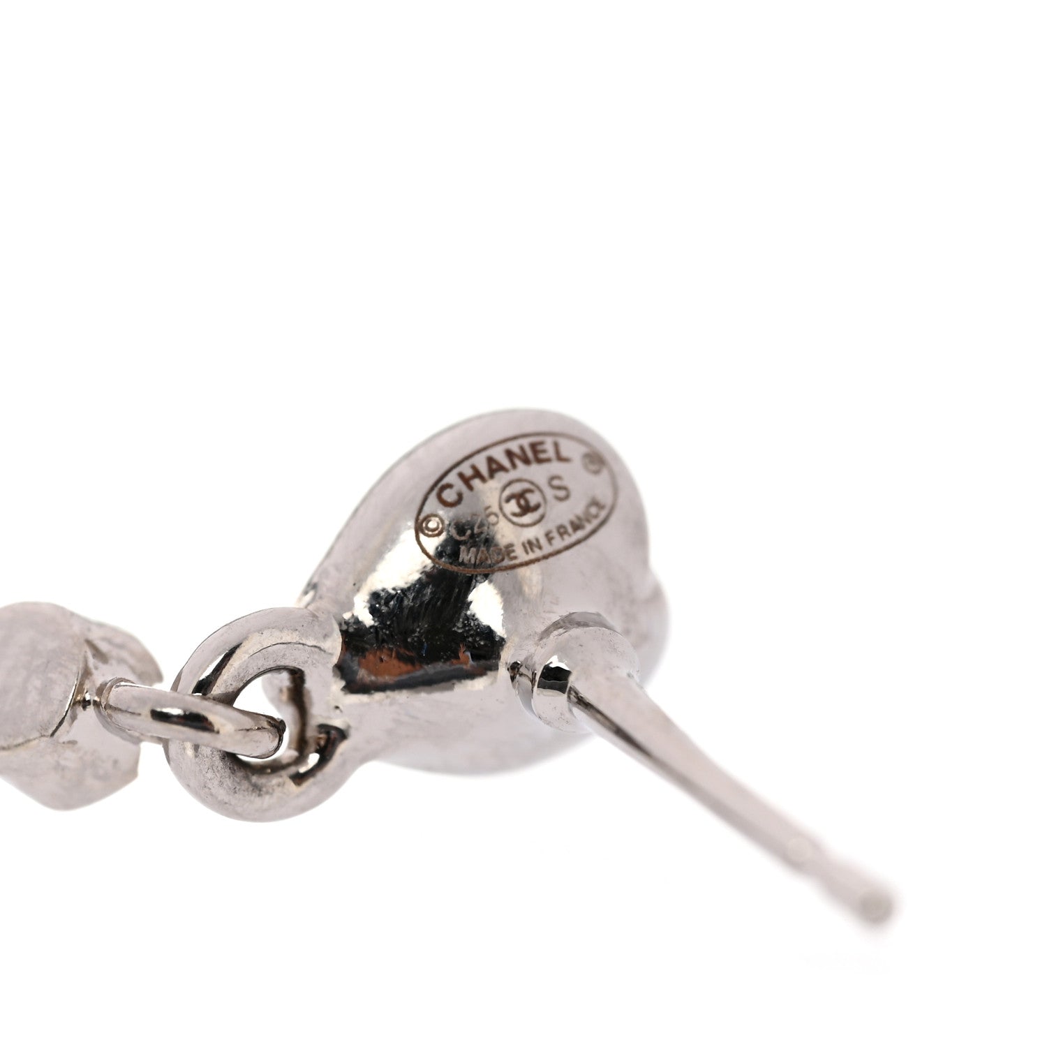 Chanel Crystal CC Heart Drop Earrings Silver 4 of 5