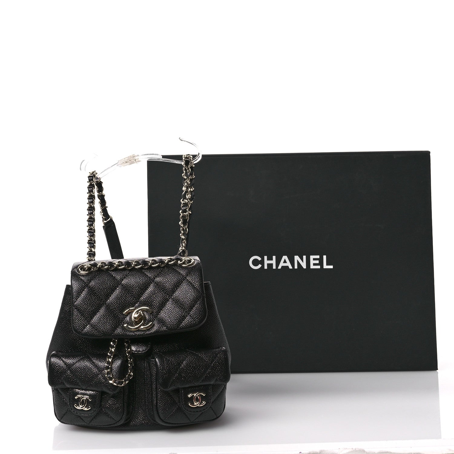 Chanel Shiny Caviar Quilted Small Duma Pockets Drawstring Backpack Black 11 of 12