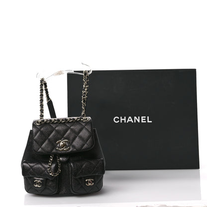 Chanel Shiny Caviar Quilted Small Duma Pockets Drawstring Backpack Black 11 of 12