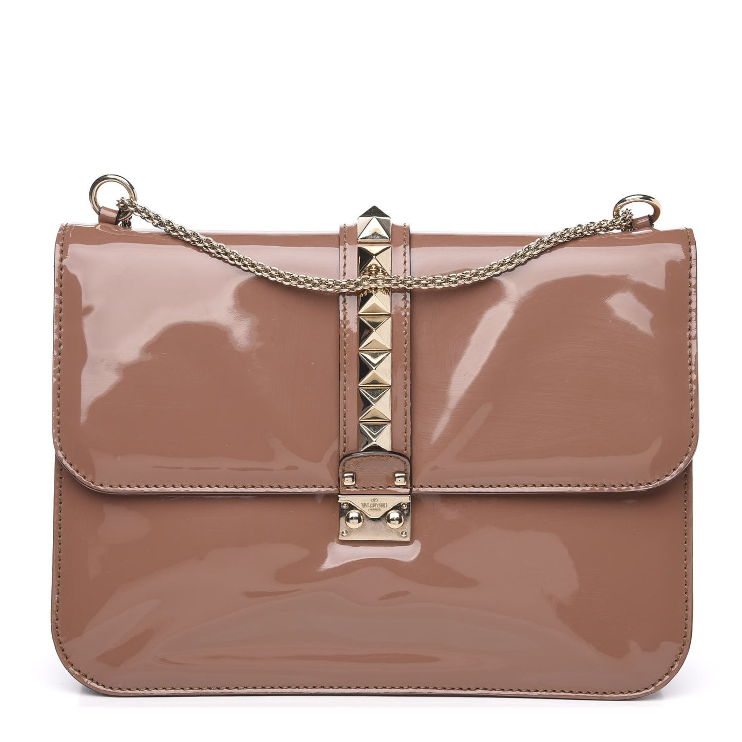 Patent Large Glam Lock Rockstud Flap Dark Blush