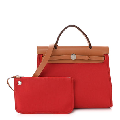 Hermes Vache Hunter Toile Herbag Zip 31 PM Rouge Tomate Natural 3 of 12