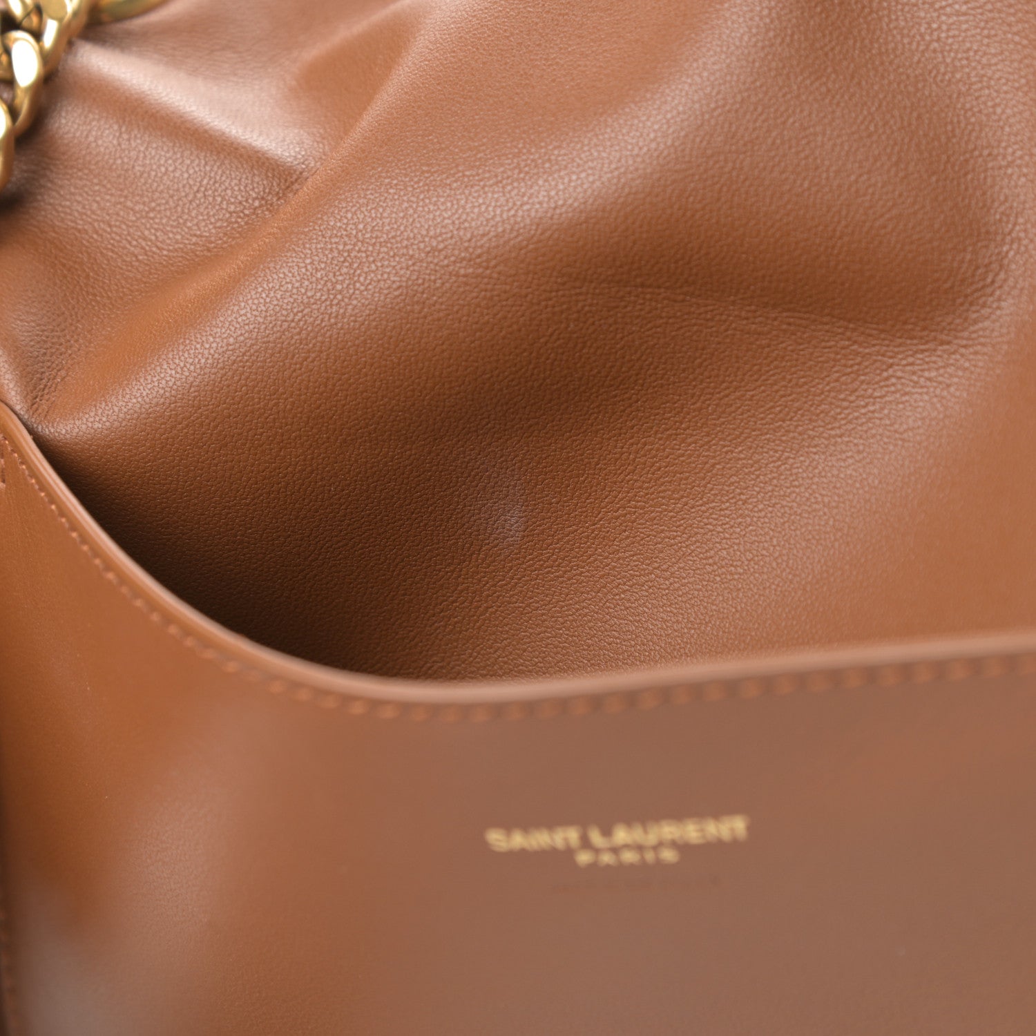 Saint Laurent Smooth Calfskin Suede Medium Reversible Monogram Kate Satchel Light Ochre 17 of 18