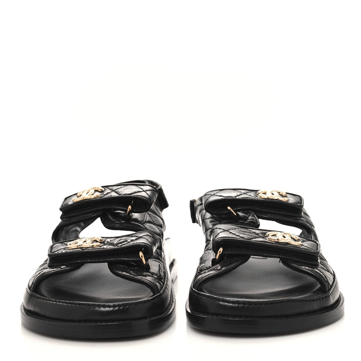 Chanel Shiny Calfskin Velcro Dad Sandals 39 Black 2 of 8