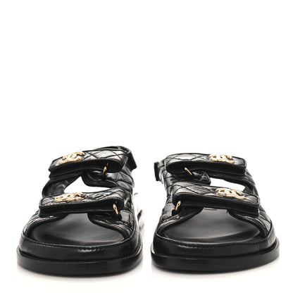 Chanel Shiny Calfskin Velcro Dad Sandals 39 Black 2 of 8