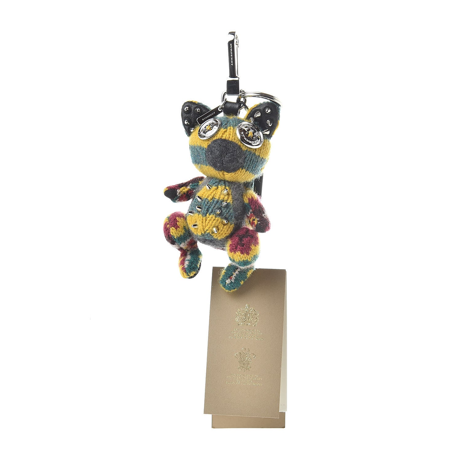 Burberry Cashmere Calfskin Studded Dave the Fox Bag Charm Green Multicolor 1 of 3