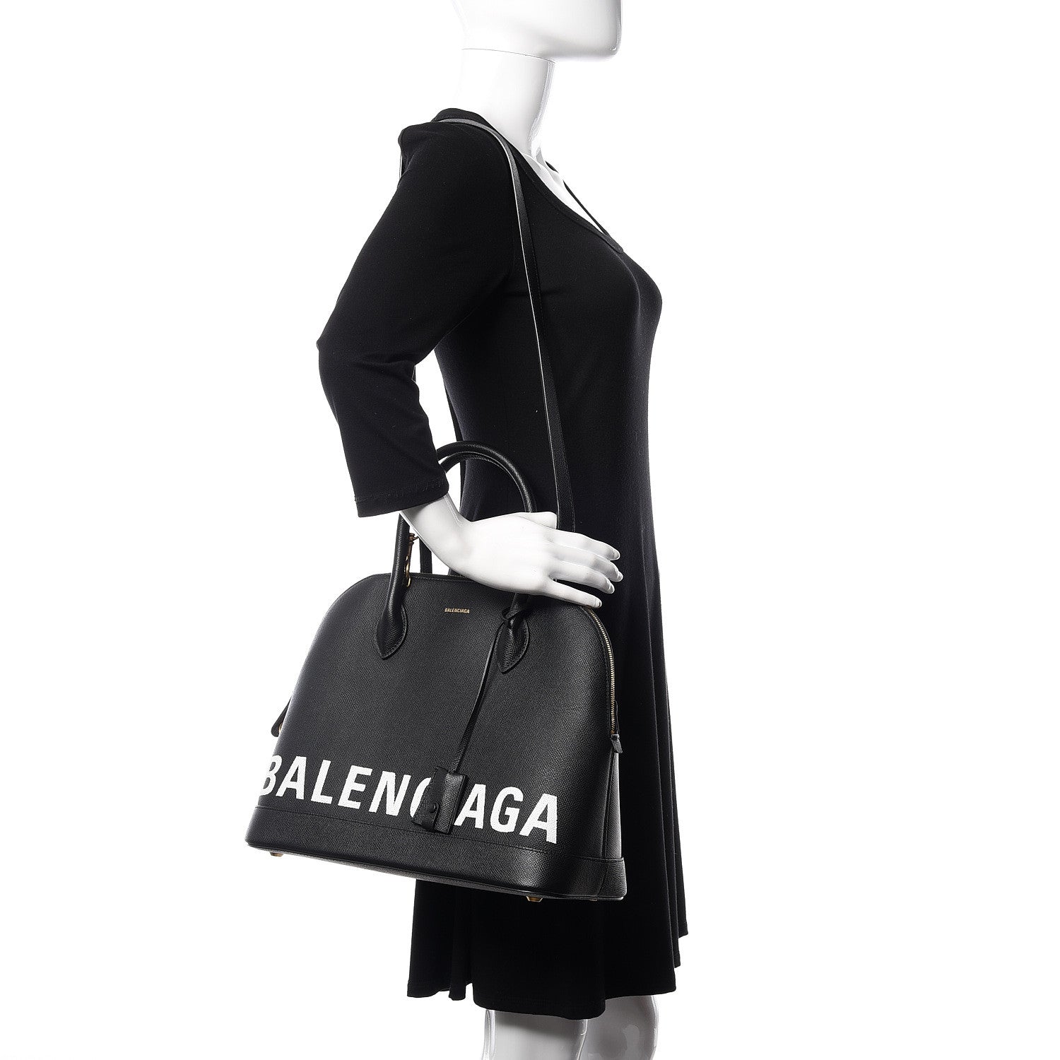 Balenciaga Signature Grained Calfskin Logo M Ville Top Handle Bag Black 2 of 8