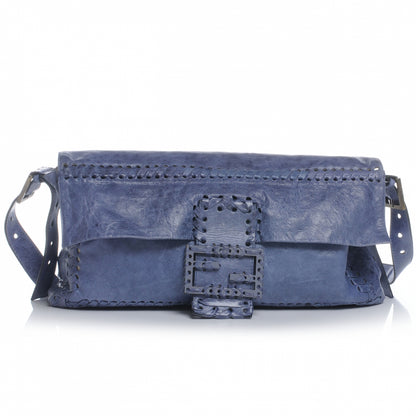 Fendi Goatskin Whipstitch Large Convertible Baguette Blue 1 of 9