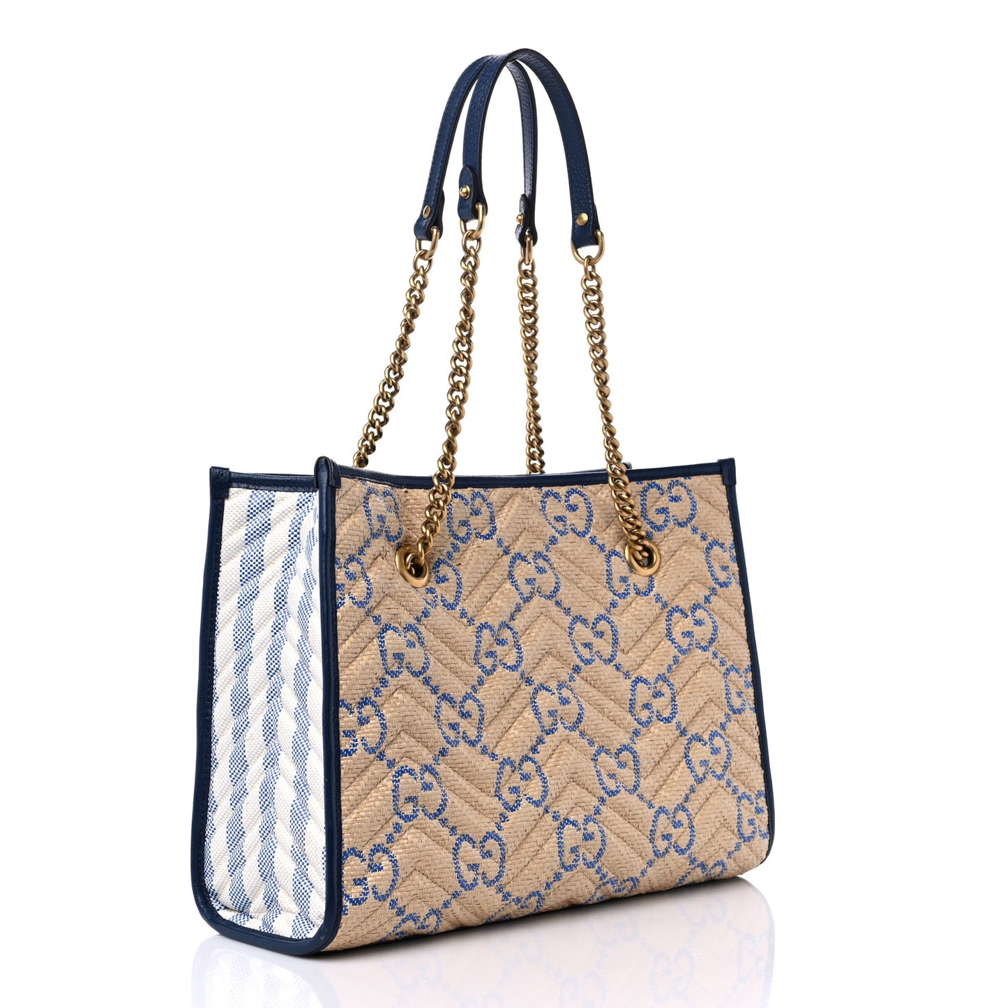 Raffia GG Monogram Matelasse Medium GG Marmont Shoulder Tote Natural Royale Off White