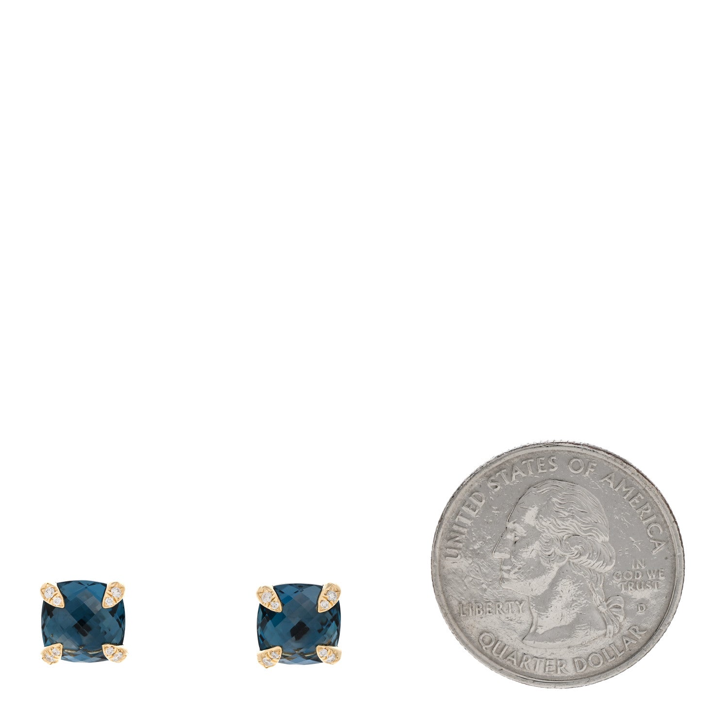 David Yurman 18K Yellow Gold Diamond Blue Topaz 8mm Chatelaine Stud Earrings 2 of 5