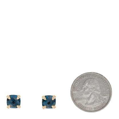 David Yurman 18K Yellow Gold Diamond Blue Topaz 8mm Chatelaine Stud Earrings 2 of 5