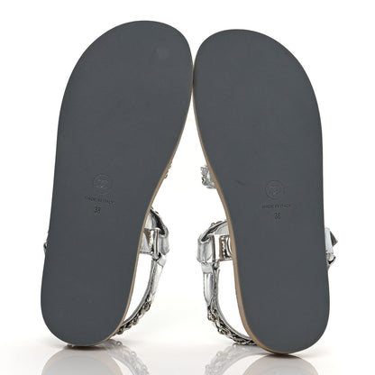 Chanel Metallic Calfskin Chain Flat Sandals 38 Silver 5 of 8