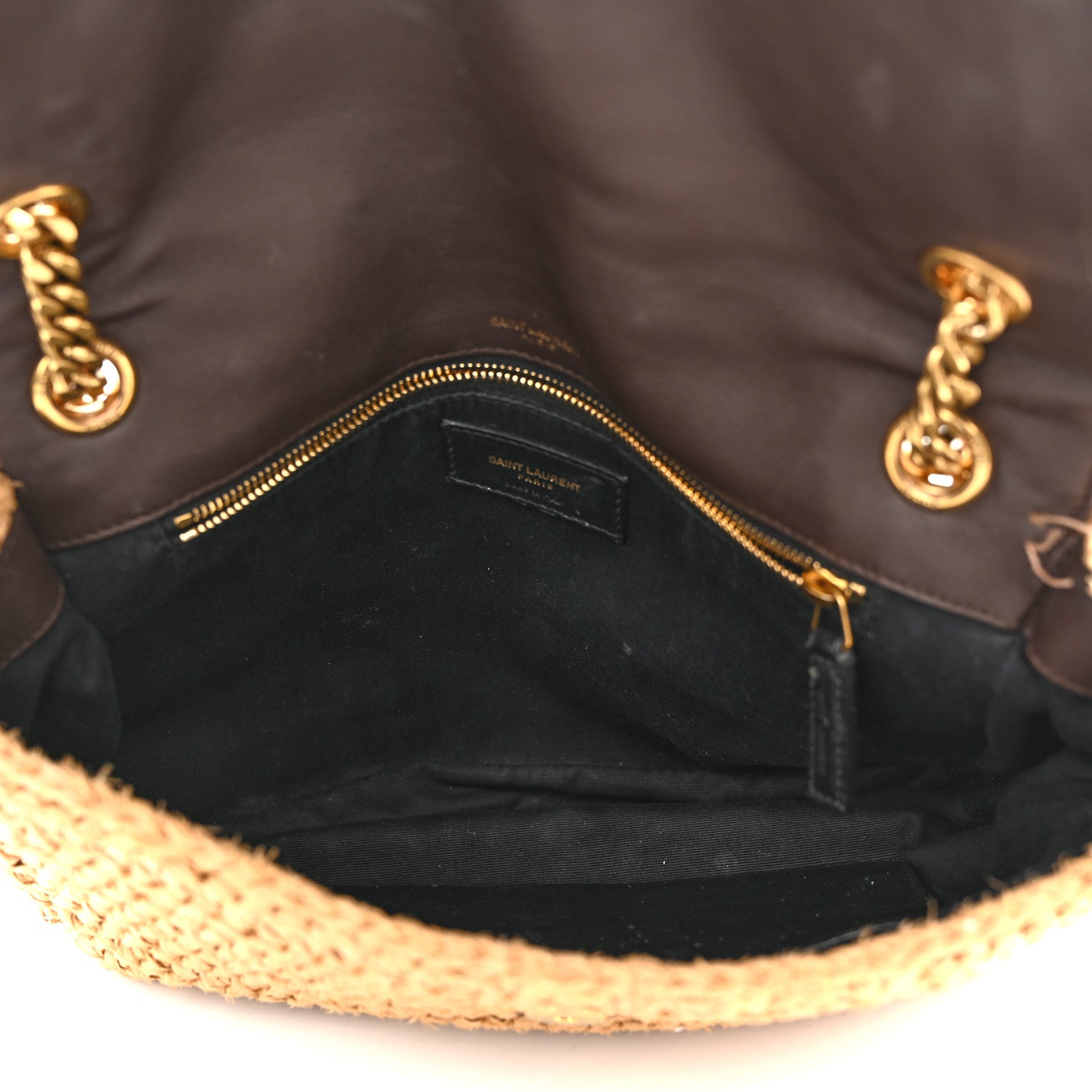 Saint Laurent Raffia Calfskin Monogram Medium Niki Chain Satchel Natural 5 of 14