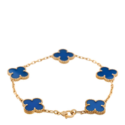 Van Cleef & Arpels 18K Yellow Gold Blue Agate 5 Motifs Vintage Alhambra Bracelet 2 of 5