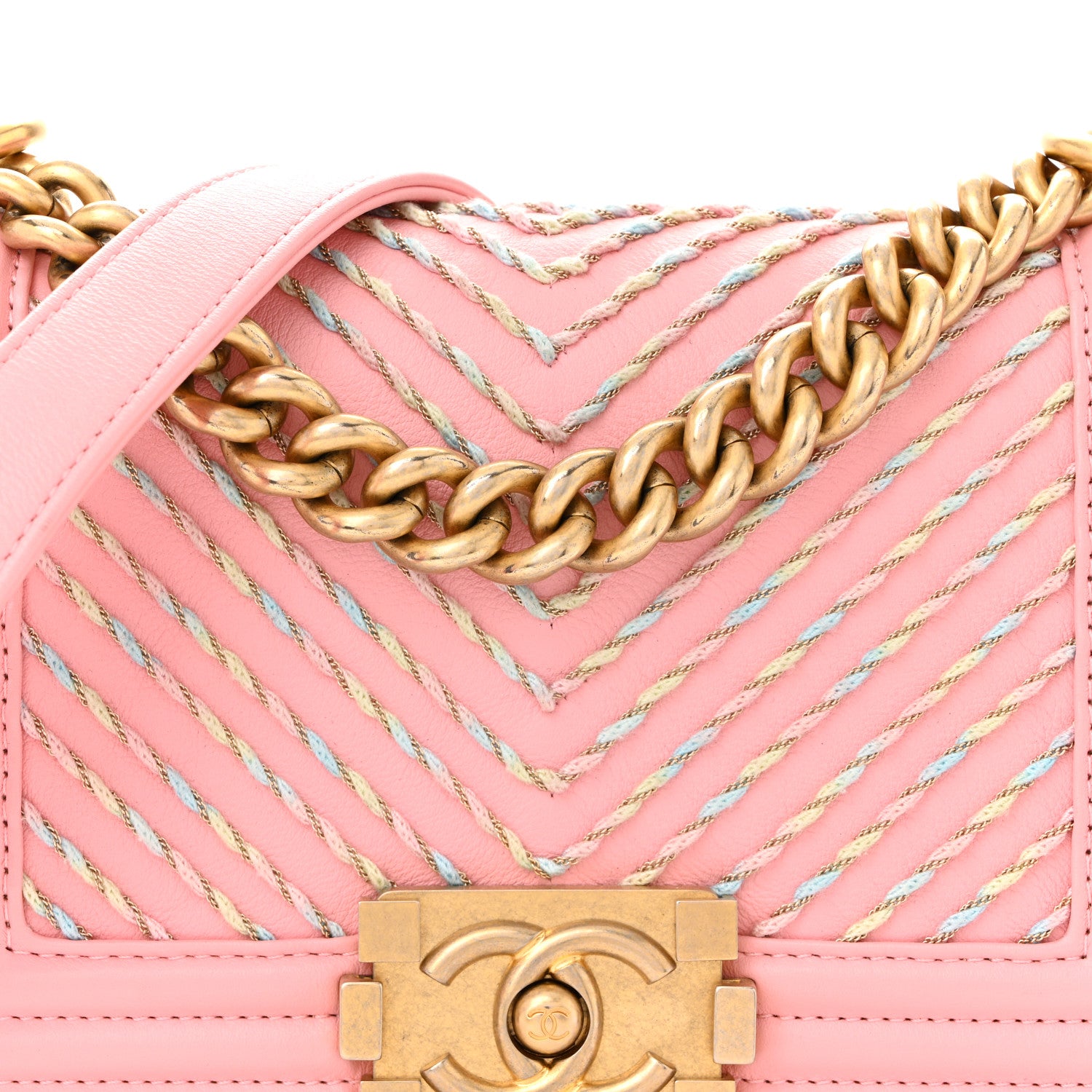 Chanel Calfskin Chevron Embroidered Small Boy By The Sea Flap Pink 8 of 11