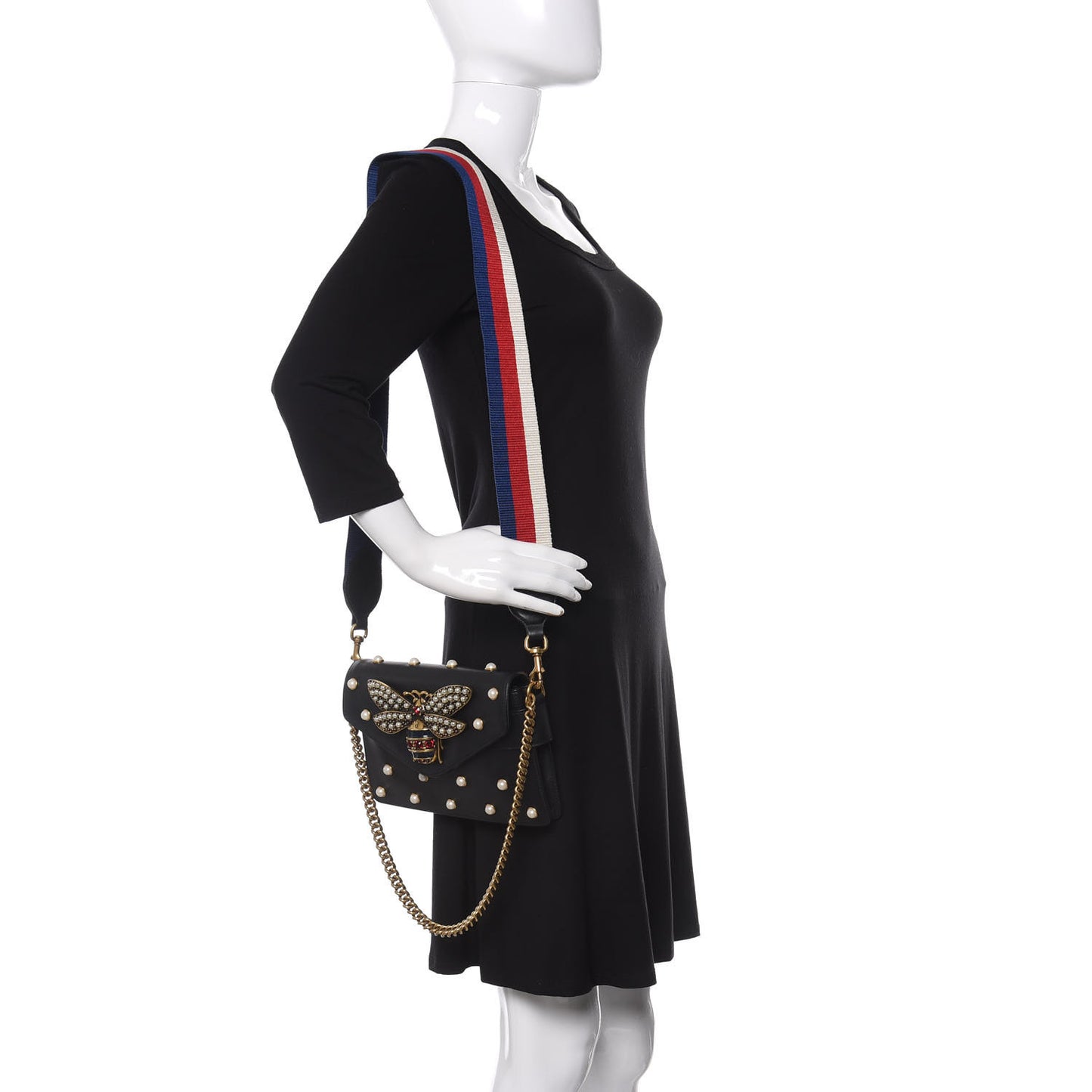 Nappa Pearl Studded Mini Queen Margaret Broadway Shoulder Bag Black