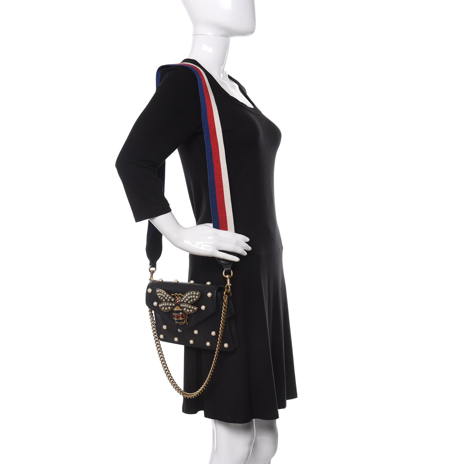 Gucci Nappa Pearl Studded Mini Queen Margaret Broadway Shoulder Bag Black 2 of 11