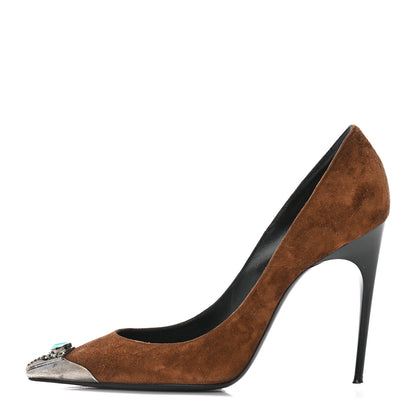 Saint Laurent Suede Metal Tip Zoe 105 Pumps 38.5 Brown 1 of 8