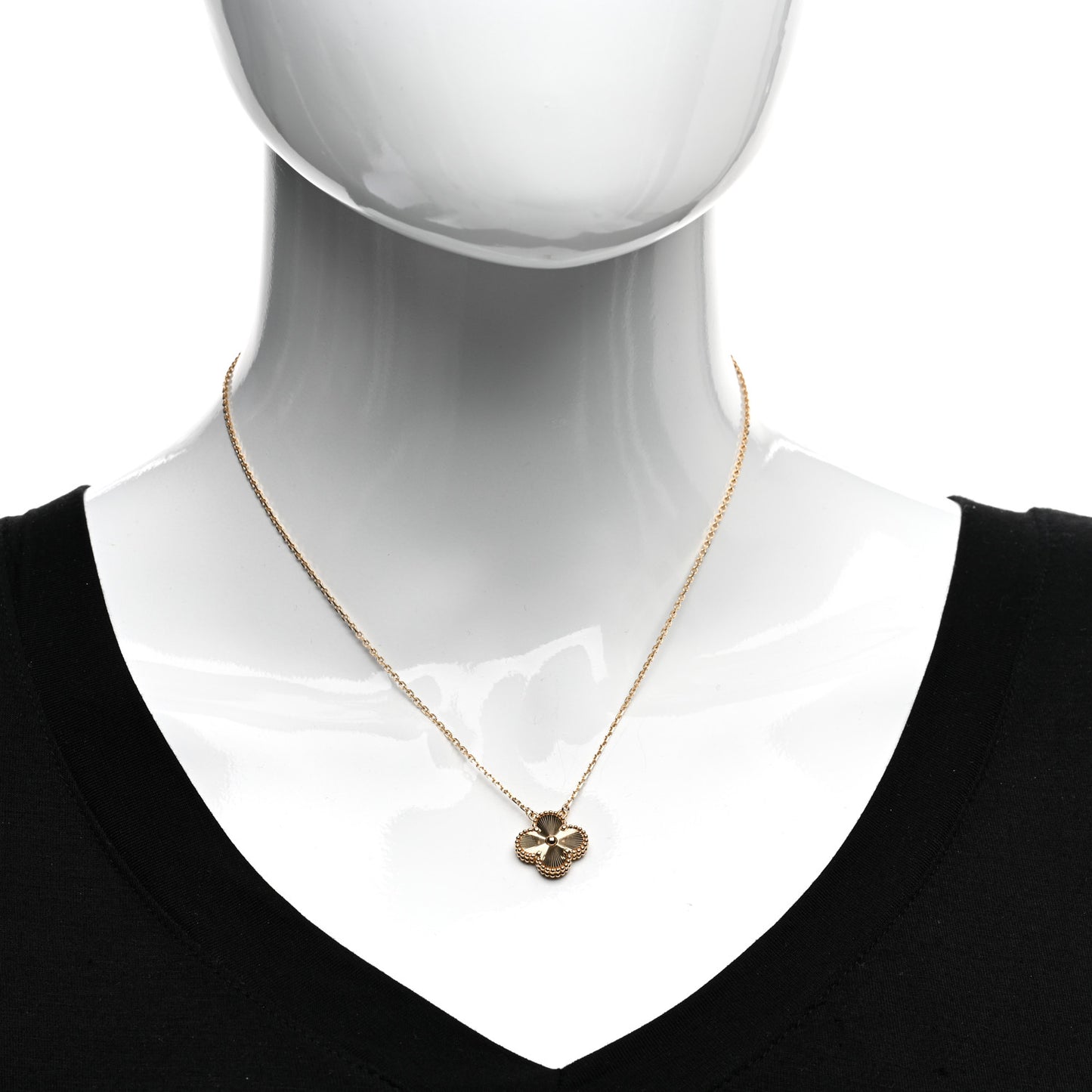 18K Yellow Gold Guilloche Vintage Alhambra Pendant Necklace