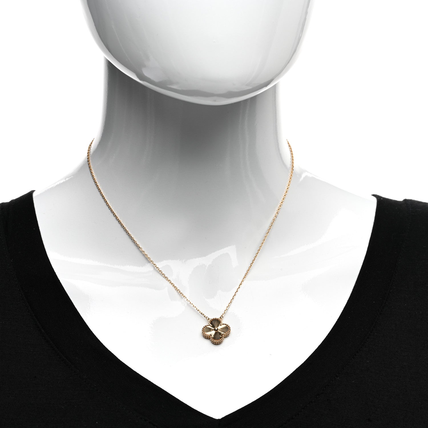 Van Cleef & Arpels 18K Yellow Gold Guilloche Vintage Alhambra Pendant Necklace 2 of 4