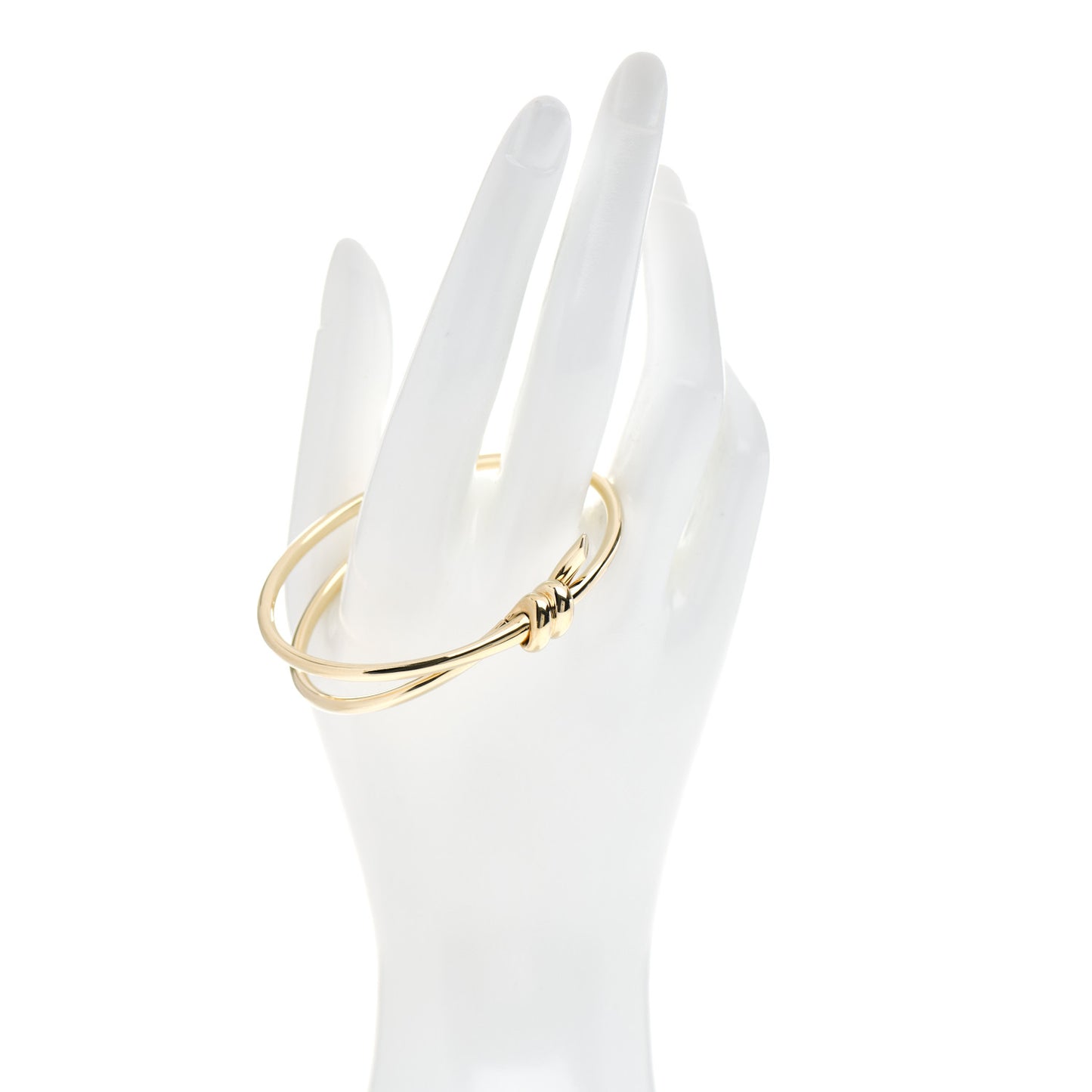 18K Yellow Gold Double Row Knot Hinged Bangle Bracelet