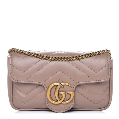 Gucci Calfskin Matelasse Super Mini GG Marmont Shoulder Bag Porcelain Rose 1 of 9