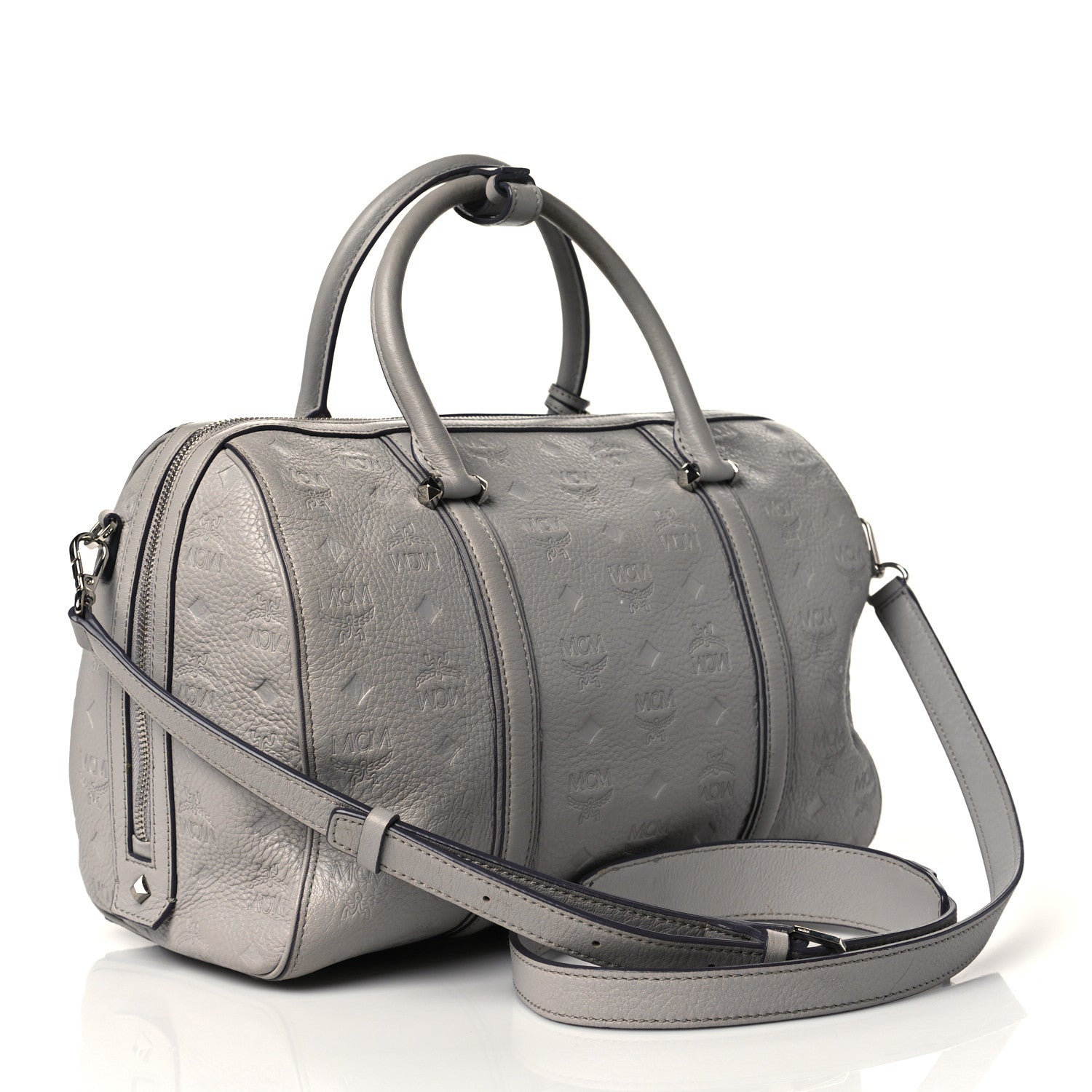 MCM Calfskin Ottomar Monogram Essential Boston Bag Grey 3 of 12