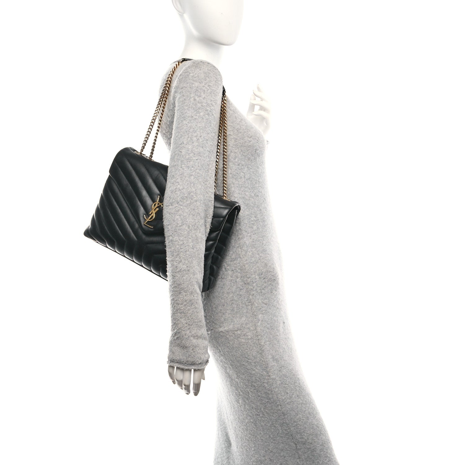 Saint Laurent Calfskin Y Quilted Monogram Medium Loulou Chain Satchel Black 2 of 11