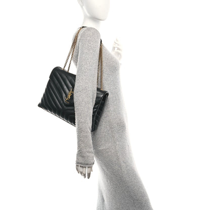 Saint Laurent Calfskin Y Quilted Monogram Medium Loulou Chain Satchel Black 2 of 11