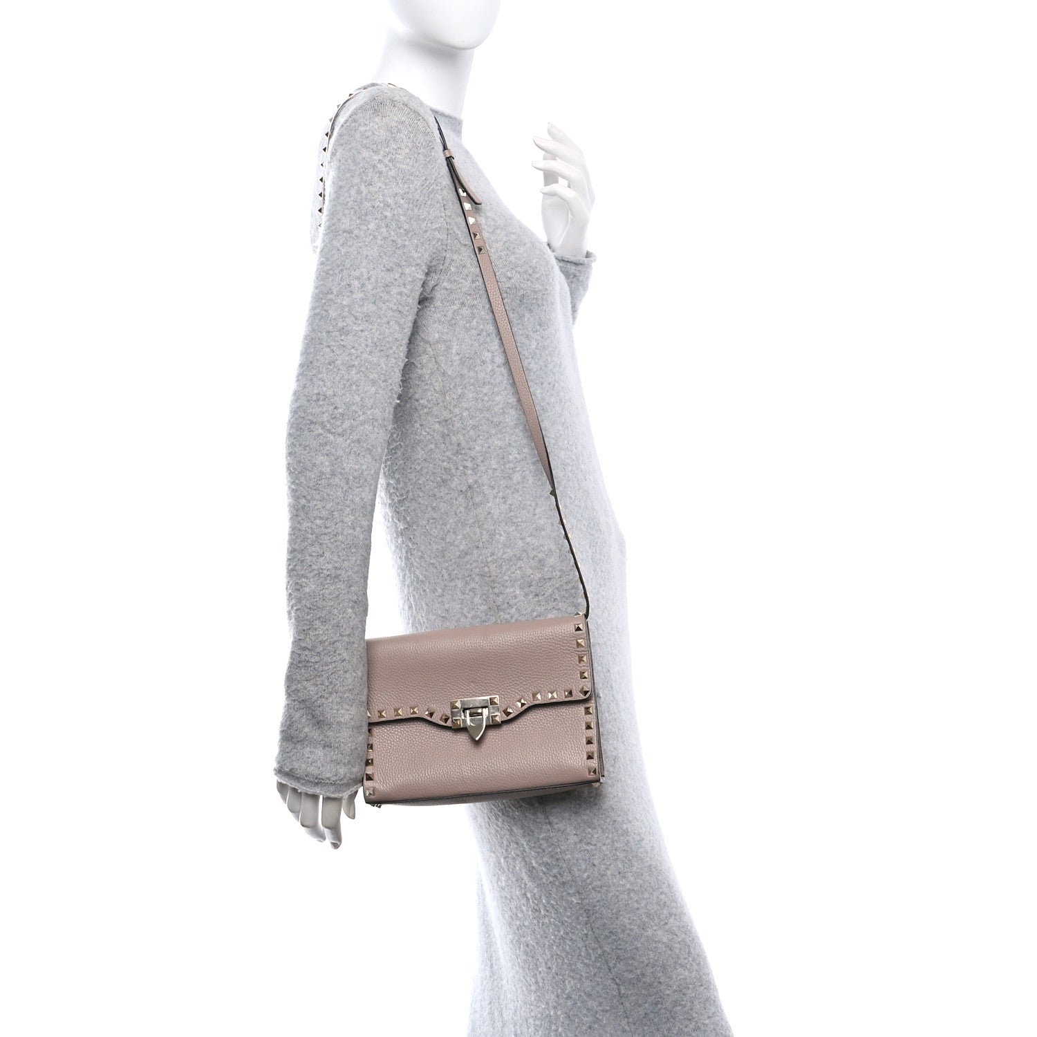 Valentino Garavani Pebbled Calfskin Medium Rockstud Flip Lock Crossbody Bag Loto 2 of 9