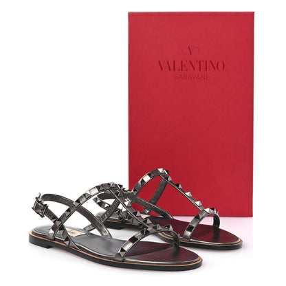 Valentino Garavani Metallic Nappa Rockstud T-Strap Slingback Flat Sandals 36 Rutenio 9 of 9