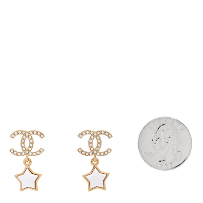Chanel Metal Crystal Pearl CC Star Earrings Gold Pearly White 2 of 5
