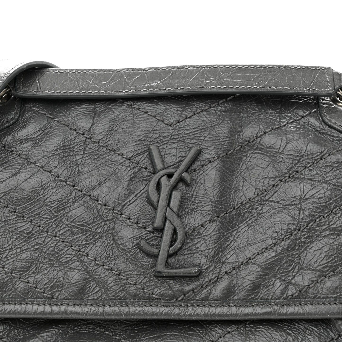 Crinkled Calfskin Matelasse Monogram Baby Niki Chain Satchel Storm