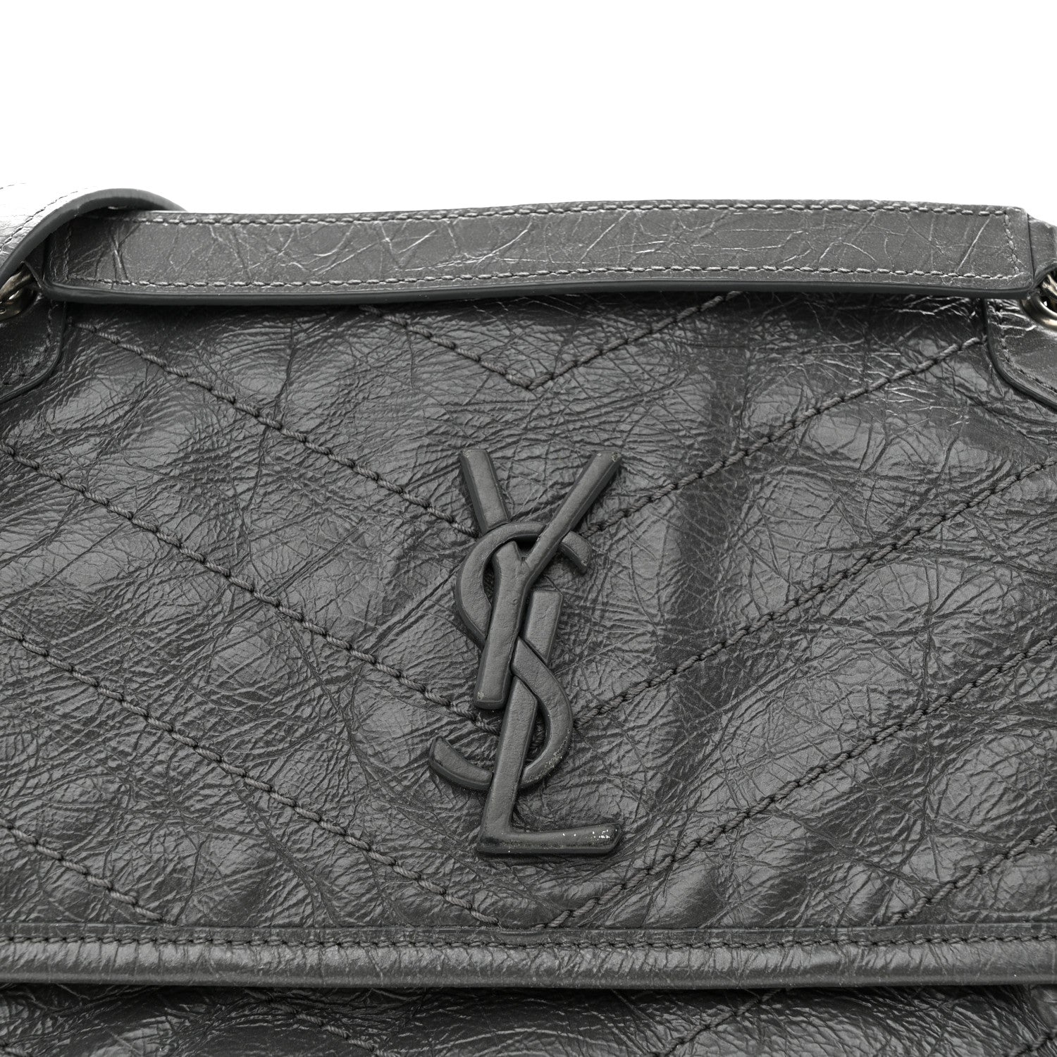 Saint Laurent Crinkled Calfskin Matelasse Monogram Baby Niki Chain Satchel Storm 8 of 15