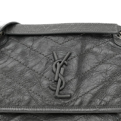 Saint Laurent Crinkled Calfskin Matelasse Monogram Baby Niki Chain Satchel Storm 8 of 15