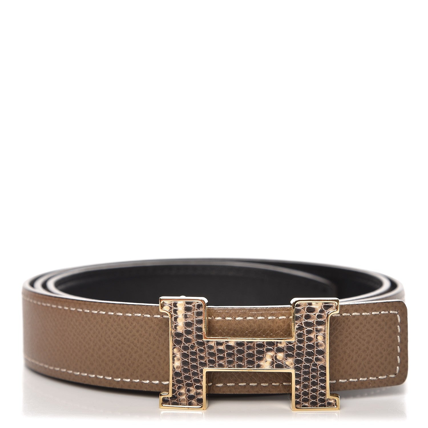 Hermes Epsom Swift Lizard 24mm Mini Constance H Belt 80 Etoupe Black Ombre 1 of 7