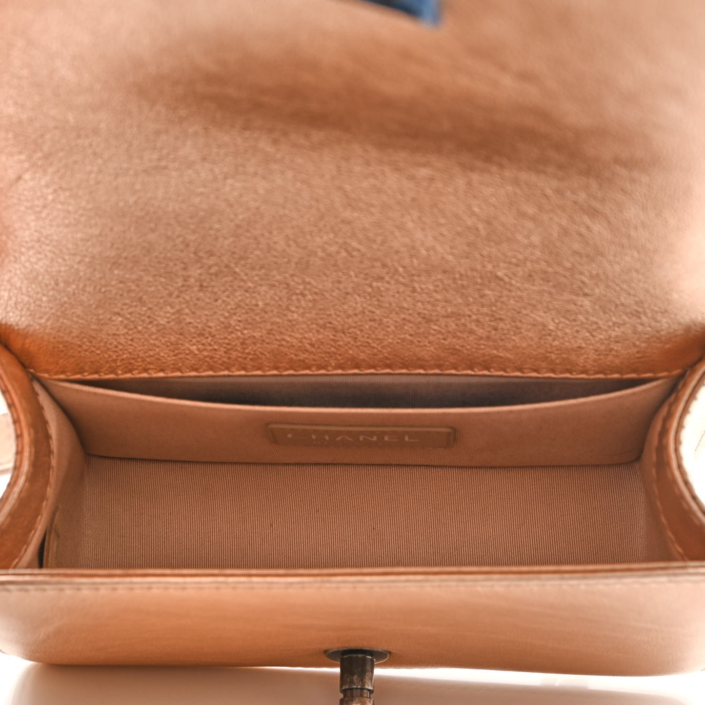 Metallic Calfskin Perforated Small Boy Flap Gold
