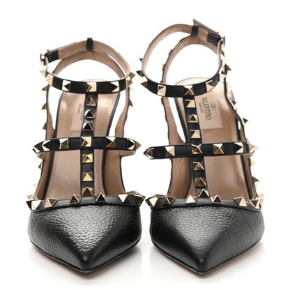 Valentino Garavani Pebbled Calfskin Rockstud Ankle Strap Pumps 41 Black 2 of 8