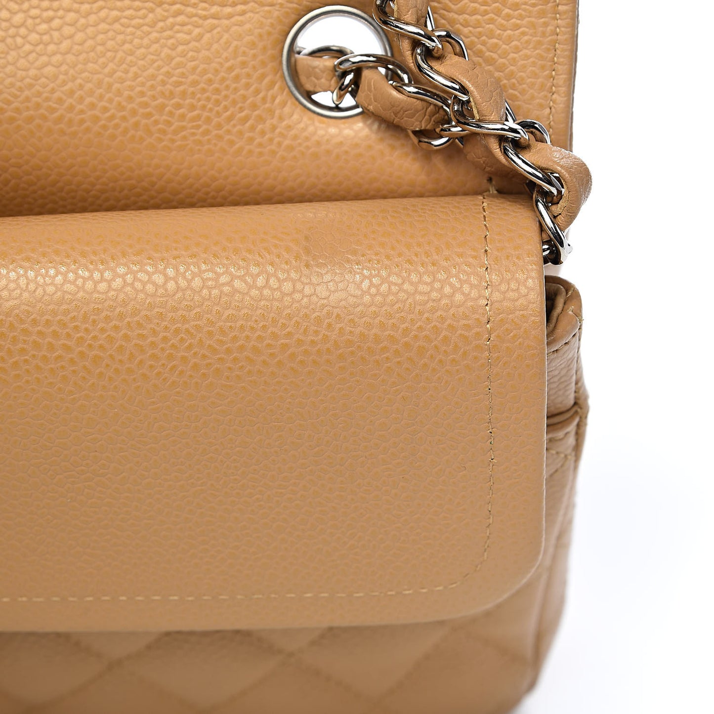 Caviar Quilted Medium Double Flap Beige