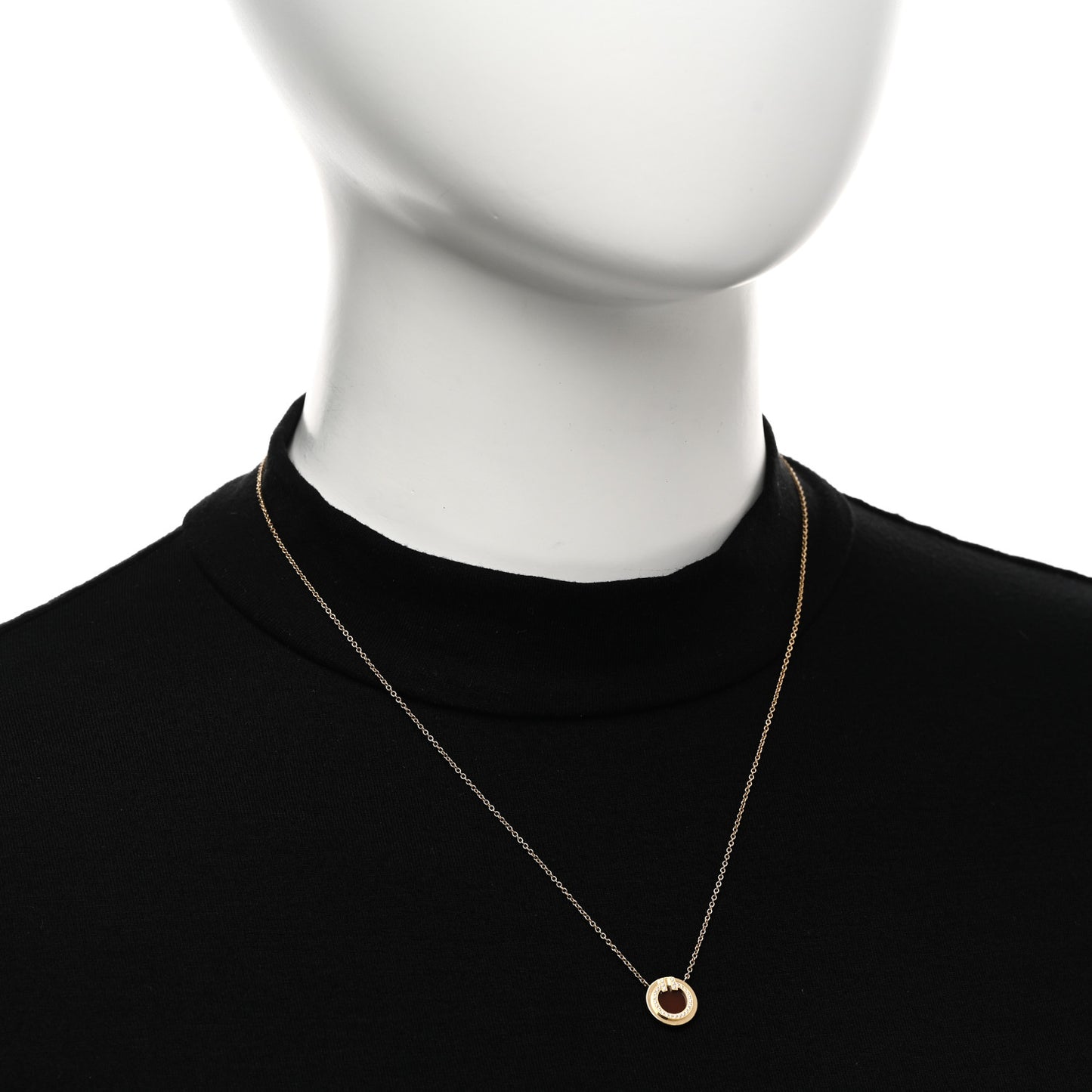 18K Yellow Gold Diamond Carnelian Small T Circle Pendant Necklace