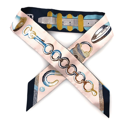 Hermes Silk Inventaire Poetique de Brides a Bloc Twilly Bleu Marine Rose Gris 1 of 4