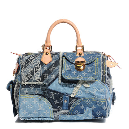 Louis Vuitton Denim Patchwork Speedy 30 Blue 1 of 7
