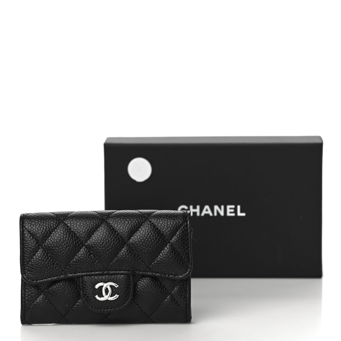 Caviar Quilted Flap Card Holder Wallet Black