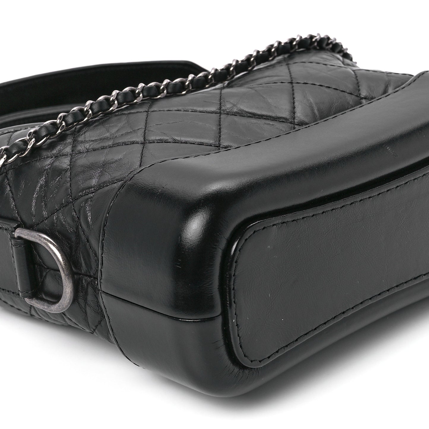 Aged Calfskin Quilted Small Gabrielle Logo Hobo Black