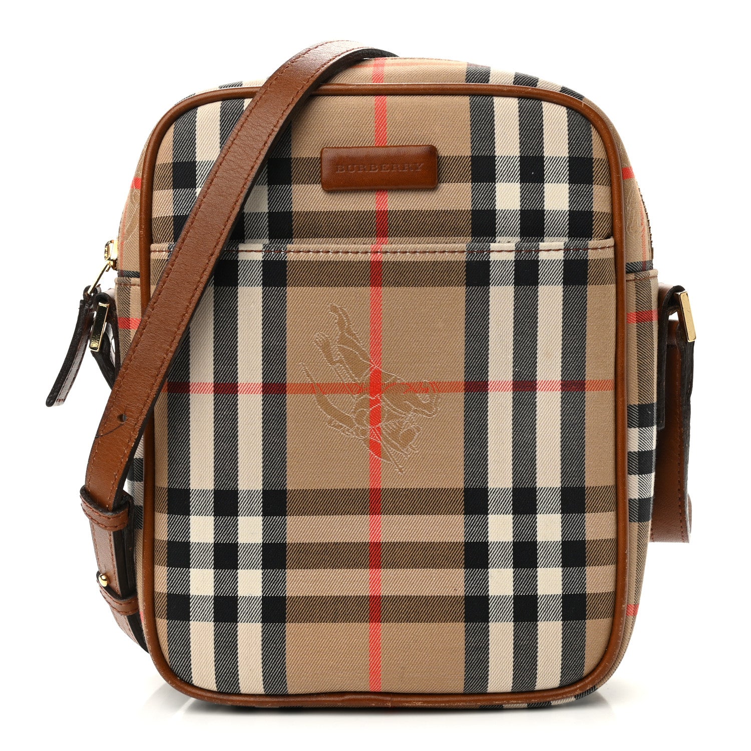 Burberry Calfskin Haymarket Check Crossbody Bag Brown 1 of 12